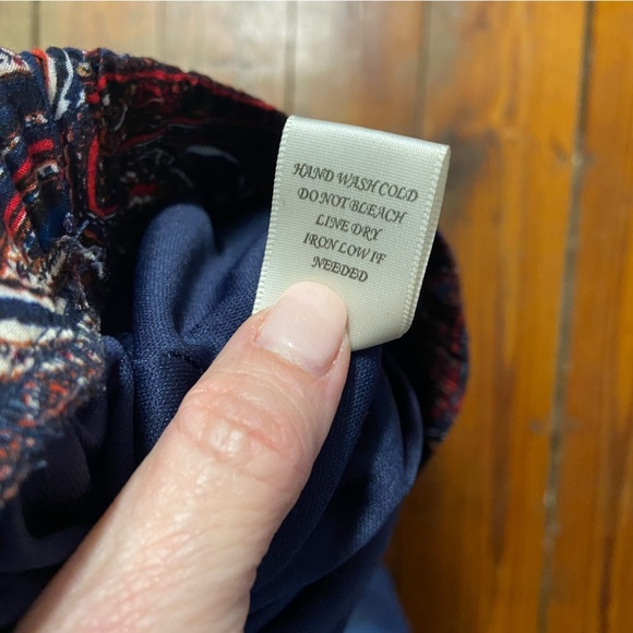 Blu Pepper Ladies Paisley Print Wide-Leg Pull On Pants Size M Navy Red Tassels - Picture 7 of 12